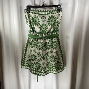 SHEIN Strapless Jumpsuit, Green/White Boho Print, Shorts, Womens XS, Concert